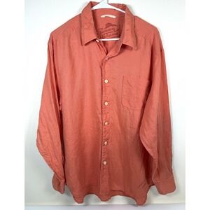 Tommy Bahama Men's linen Button Front Shirt Orange Large Vacation Beach